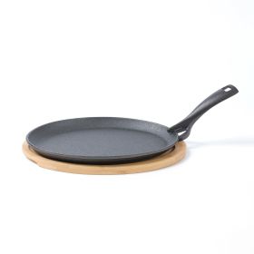HAWOK Cast Iron Fajita Skillet Japanese Steak Plate with Handle and Bamboo Tray HAWOK Cast Iron Fajita Skillet Japanese Steak Plate with Handle and Bamboo Tray